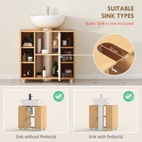 HOMCOM Dulap Sub Chiuvetă cu 2 Uși cu Închidere Lentă și 6 Rafturi Lemn natural(m-4)