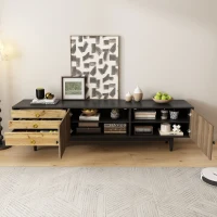 Mobile TV con 2 ante e 3 cassetti, pannelli delle ante con unico motivo ondulato, 180x38x50 cm, Colore naturale(m-5)