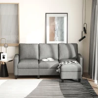 HOMCOM Canapé d'angle canapé 3 places avec méridienne réversible gauche ou droite pour salon, bureau, appartement, tissu polyester 197L x 139l x 91H cm gris clair(m-10)