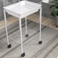 PawHut Vogelkäfig mit Rollen Ablage Türen 2 Futternäpfe 2 Sitzstangen Schaukel herausziehbare Auffangschale 46,5x36x124 cm Weiß(m-5)