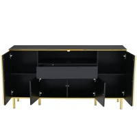 Credenza con illuminazione a LED, 4 ante, 1 cassetto, 150x40x80 cm, Nero(m-7)