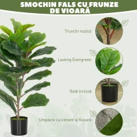 HOMCOM Plantă Artificială Ficus Lyrata Înaltă de 80 cm, Decorativă pentru Interior cu Ghiveci, Verde(m-4)