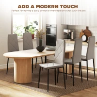 HOMCOM Set de 6 Scaune de Sufragerie, cu Spătar Înalt cu Cusături Tip Romb din Piele Ecologică și Oțel, 41x50x97 cm, Gri(m-4)