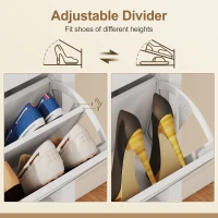 HOMCOM Dulap de pantofi subțire în stil Boho cu 2 sertare rabatabile, pentru 14 perechi de pantofi, Alb(m-6)