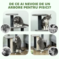 PawHut Ansamblu de joacă pentru pisici, multe niveluri cu stâlpi de sisal și Căsuță, 104cm,  Gri(m-7)
