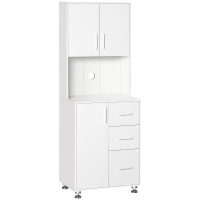 HOMCOM Modern Kitchen Cupboard with Storage Cabinet Hutch ,2 Cabinets, 3 Drawers and Open Countertop, White
