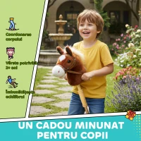 AIYAPLAY Cal cu Băț și Sunete Realiste pentru Copii 24+ Luni, din Poliester și Lemn, 95x25x27 cm, Maro(m-7)