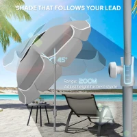 Outsunny Beach Umbrella Portable with Sand Anchor, Carry Bag, Adjustable Height & Tilt, UPF50+ UV Protection, Grey(m-6)