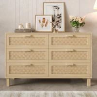 Credenza con sei cassetti in rattan, versatile armadio per la camera da letto con ampio spazio contenitivo, 120x40x75 cm, Colore naturale(m-1)