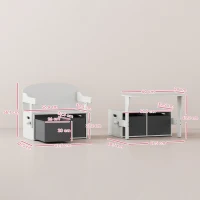 AIYAPLAY 3 in 1 Kids Storage Bench, Convertible Children Table and Chair Set with 2 Fabric Bins, Toy Storage Box, White(m-3)