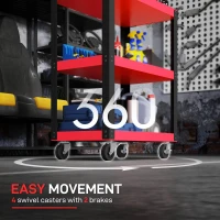 HOMCOM Cărucior Porta Unelte cu 3 Rafturi din Metal și PP, 70.5x35x82.5 cm, Roșu și Negru(m-5)