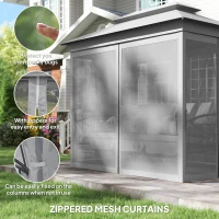 Outsunny 3 Seater Convertible Swing Chair, Outdoor Gazebo Swing Seat Bed with Double Tier Canopy, Cushioned Seat, Mesh Sidewalls, Light Grey(m-6)