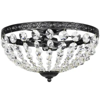 HOMCOM Crystal Chandelier Ceiling Light with 168 Octagonal Beads, Vintage 2-Light Flush Mount Ceiling Light for Living Room, Bedroom, Hallway, Dining Room, Black(m-1)