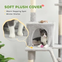 PawHut Copac zgârietoare de tavan cu înălțime ajustabilă 225-255cm Gri deschis(m-9)