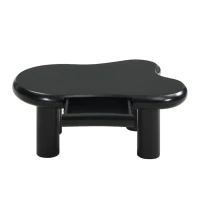 Tavolino da salotto a forma di nuvola, in MDF con illuminazione LED e cassetto, 98x65,5x40 cm, Nero(m-11)