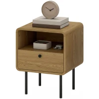 HOMCOM Bedside Table with Drawer and Open Shelf - Oak(m-11)