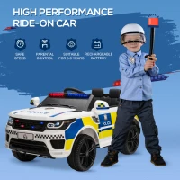 HOMCOM 12V Electric Car for Kids, Ride on Police Car with 2 Motors, Remote Control, Siren Flashing Lights, Suspension, USB, Auxiliary Wheels, Pull handle, for 3-6 Years, White(m-7)