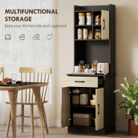 HOMCOM Dulap de Bucătărie cu Sertar, Rafturi Deschise și Dulapuri Negru și Lemn(m-4)