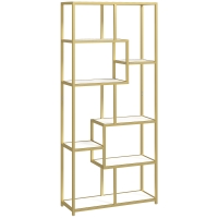 HOMCOM Seven-Tier Geometric Bookcase - White/Gold Tone
