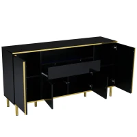 Credenza con illuminazione a LED, 4 ante, 1 cassetto, 150x40x80 cm, Nero(m-8)