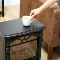 HOMCOM Electric Fireplace Stove Heater with 3D Flame Effect, 2000W/1000W, Freestanding Portable Fireplace with Adjustable Thermostat, 2 Heat Settings for Living Room, Black(m-9)