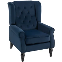 HOMCOM Wingback Accent Chair, Retro Upholstered Button Tufted Occasional Chair for Living Room and Bedroom, Dark Blue(m-11)