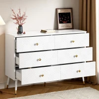 Cassettiera a 6 cassetti, con motivo geometrico e maniglie a forma di diamante, per camera da letto e soggiorno, 120x40x80 cm, Bianco(m-1)