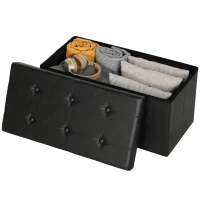 HOMCOM Storage Ottoman Bench, 89L PU Leather Folding Foot Rest Stool, End of Bed Bench, Easy Assembly, for Living Room, Bedroom, Entryway, Black(m-11)