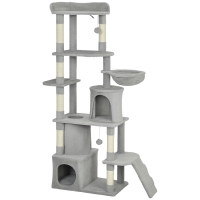 PawHut 170 cm Large Cat Tree, Cat Tower with 7 Scratching Posts, 2 Condos, Hammock,  Light Grey