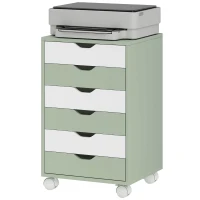HOMCOM Bloco de Gavetas Móvel Arquivador com 6 Gavetas Suporte para Impressora com Rodas 40x35x63 cm Verde e Branco(m-11)