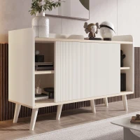 Credenza con 3 cassetti, ante scorrevoli a righe, 117,5x39,5x79 cm, Bianco(m-5)