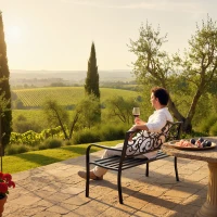 Outsunny Banc de jardin 3 places terrasse Style Cosy Chic 127L x 60l x 85H cm métal époxy anticorrosion Noir(m-10)