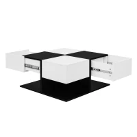 Tavolino da salotto con 2 cassetti, tavolino quadrato da soggiorno con vano contenitore, 70x70x35,5 cm, Nero+Bianco(m-10)