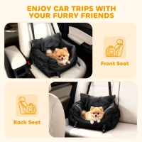 PawHut Dog Car Seat for Small Dogs with Fixed Buckle, Safety Leash, Washable Cover, 58 x 45 x 28 cm, Black(m-7)