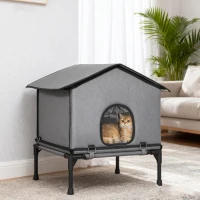 PawHut Outdoor Cat House, Waterproof Insulated Cat Kennel with Elevated Base, Foldable Feral Kitty Shelter for Kittens, Grey(m-9)