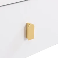 Tavolino da salotto con 2 cassetti, angoli arrotondati, maniglie e gambe dorate, 108x50x40 cm, Bianco(m-8)