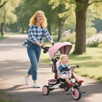 AIYAPLAY Tricycle bébé évolutif 6 en 1, tricycle enfant pliable avec poignée parentale réglable, siège pivotant 360°, rose(m-10)