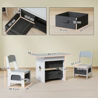 AIYAPLAY Set masă și scaune pentru copii cu 6 sertare detașabile, gri deschis(m-3)