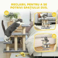 PawHut Scară pentru Câini și Pisici cu 3 Trepte din Pluș și Stâlpi Zgâriători din Sisal, Capacitate 10 kg, Gri(m-5)