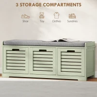 HOMCOM 3-Drawer Shoe Storage Bench - Green(m-4)