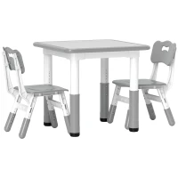 AIYAPLAY Height Adjustable Toddler Table and Chair Set, 3 Pcs Children Activity Table w/ 2 Chairs, for Playroom, Bedroom - Grey(m-1)