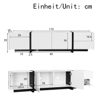 Supporto TV con mobile basso, striscia LED, 170x30x39 cm, Bianco(m-3)