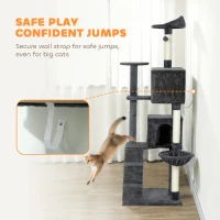 PawHut 180cm Large Cat Tree Tower with Sisal Scratching Posts, Condos, Plush Perches, Hammock, Ladder, Dark Grey(m-6)
