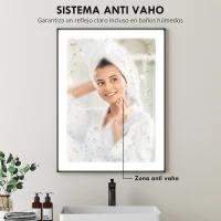 HOMCOM Espejo de Baño con Luz LED 80x60 cm con 3 Colores de Luz Función Antivaho Función de Memoria IP44 Horizontal/Vertical(m-5)