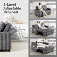 HOMCOM 2 Seater Click Clack Sofa Bed with Pull Out Design, Corduroy Upholstery - Charcoal Grey(m-5)