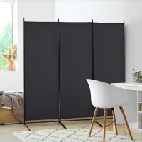 HOMCOM Paravento Separé da Interno a 3 Pannelli Pieghevole in Metallo e Poliestere, 253x50x182 cm, Nero(m-2)