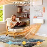 HOMCOM Încălzitor în ceramicâ de perete 2000W, 3 moduri, Temporizator, Panou de sticlă Alb(m-5)