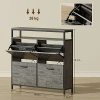 HOMCOM Shoe Storage Cabinet with 4 Flip Drawers and Open Shelf - Cement Grey(m-3)