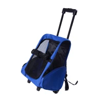 PawHut Sac de transport à roulettes pour chien 2 en 1 trolley chariot sac à dos pour chien chat avec poignée téléscopique, sacs de rangement, aérations, attache de sécurité, 42 x 25 x 55 cm, bleu(m-1)
