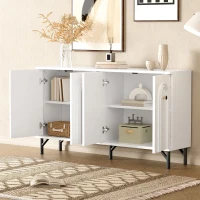 Credenza a 4 ante con frontale ad arco 3D, per soggiorno, sala da pranzo e ingresso, 140x34x78 cm, Bianco(m-5)